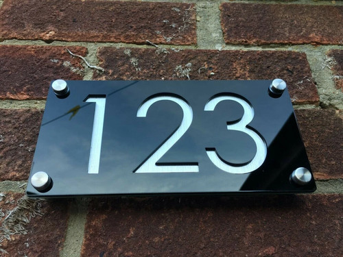 Modern engraved door number - engraved,