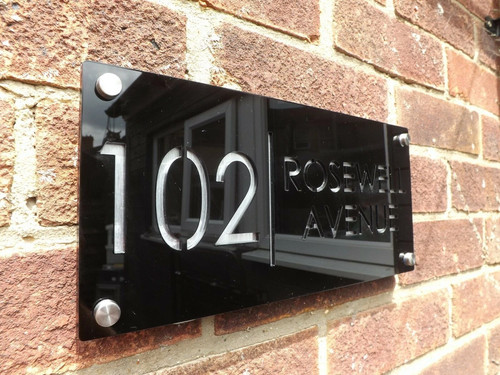 Modern engraved house sign - modern,